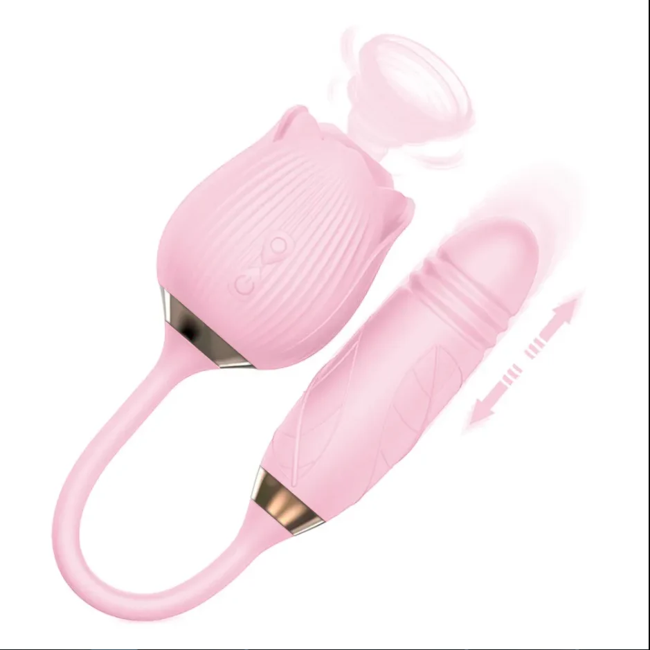 2 In1 Rose Sex Toy Stimulator Adult Toys Clitoral Tongue Licking G Spot Vibrators Thrusting Dildo Vibrator for Women