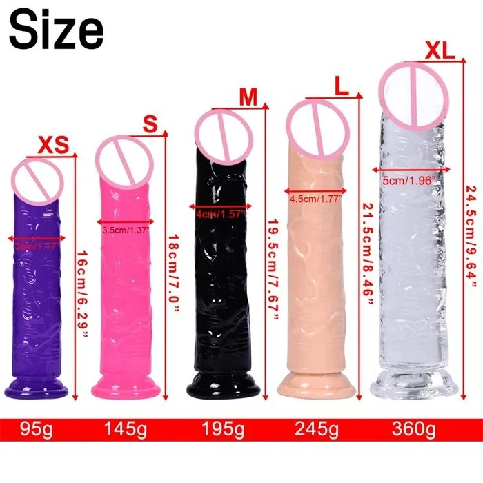 5 Sizes Hand-Free Play Flexible Silicone and TPE Dildo Vibrator Strong Suction Cup Strap-on