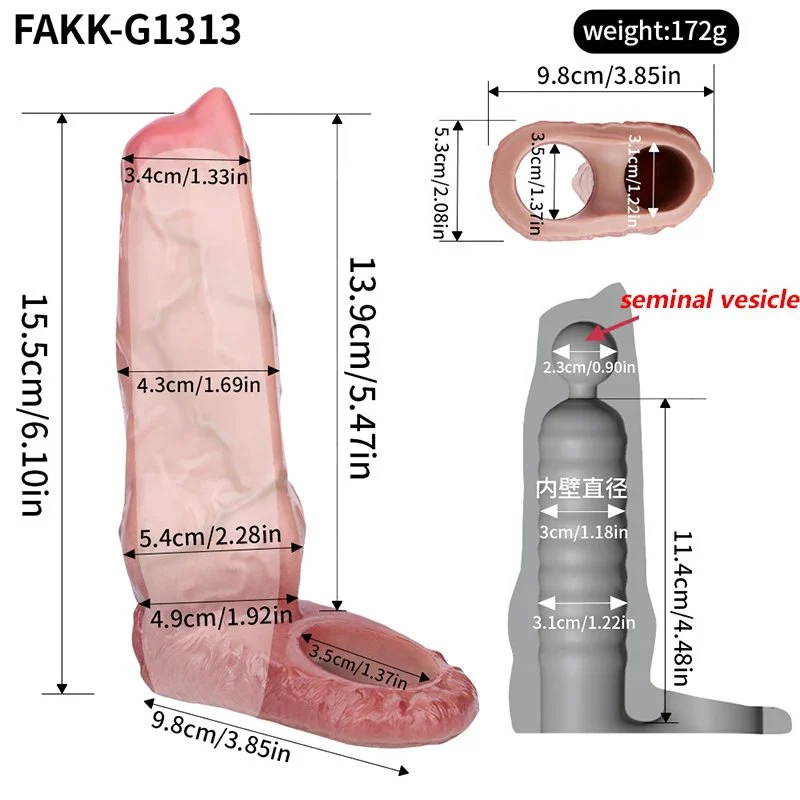 Silicone Realistic Animal Dildo Sheath Male Penis Sleeve with Seminal Vesicle for Men Delay Ejaculation Couple Sex Product