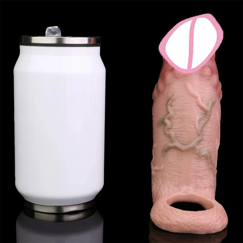 Reusable Hollow Dildo Condom Sex Toys for Men Dick Extend Sleeve for Men Delay Ejaculation Realistic Penis Sleeve Sex Toys
