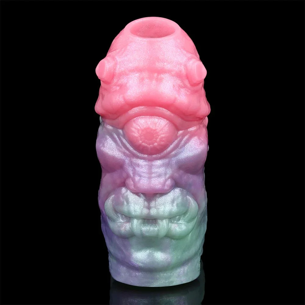 Soft Samurai Mask Styling Penis Sleeve with Galactic Charm Color Delay Ejaculation G-spot Dildo Sleeve for Male