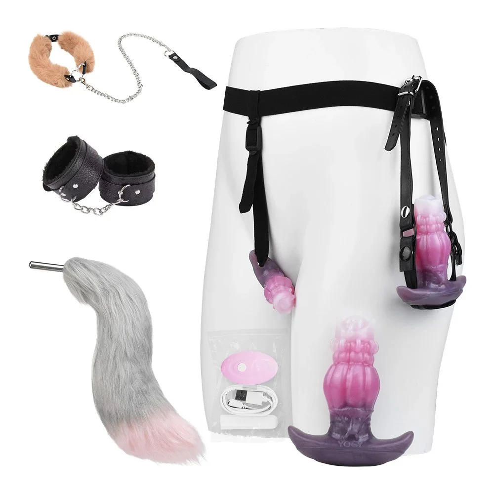 Fetish Dildo Anal Plug Vibrating Anal Plug Collar Plush Tail Game Dress up Kit Sexual Stimulation Gay Men Women Sex Toys