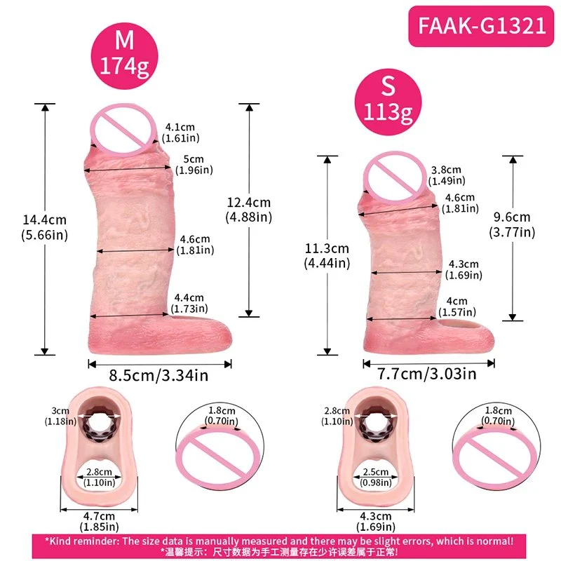 Simulated Male Penis Extender Effectively Increases Size Safe Silicone Material Penis Sleeve Available in Two Sizes