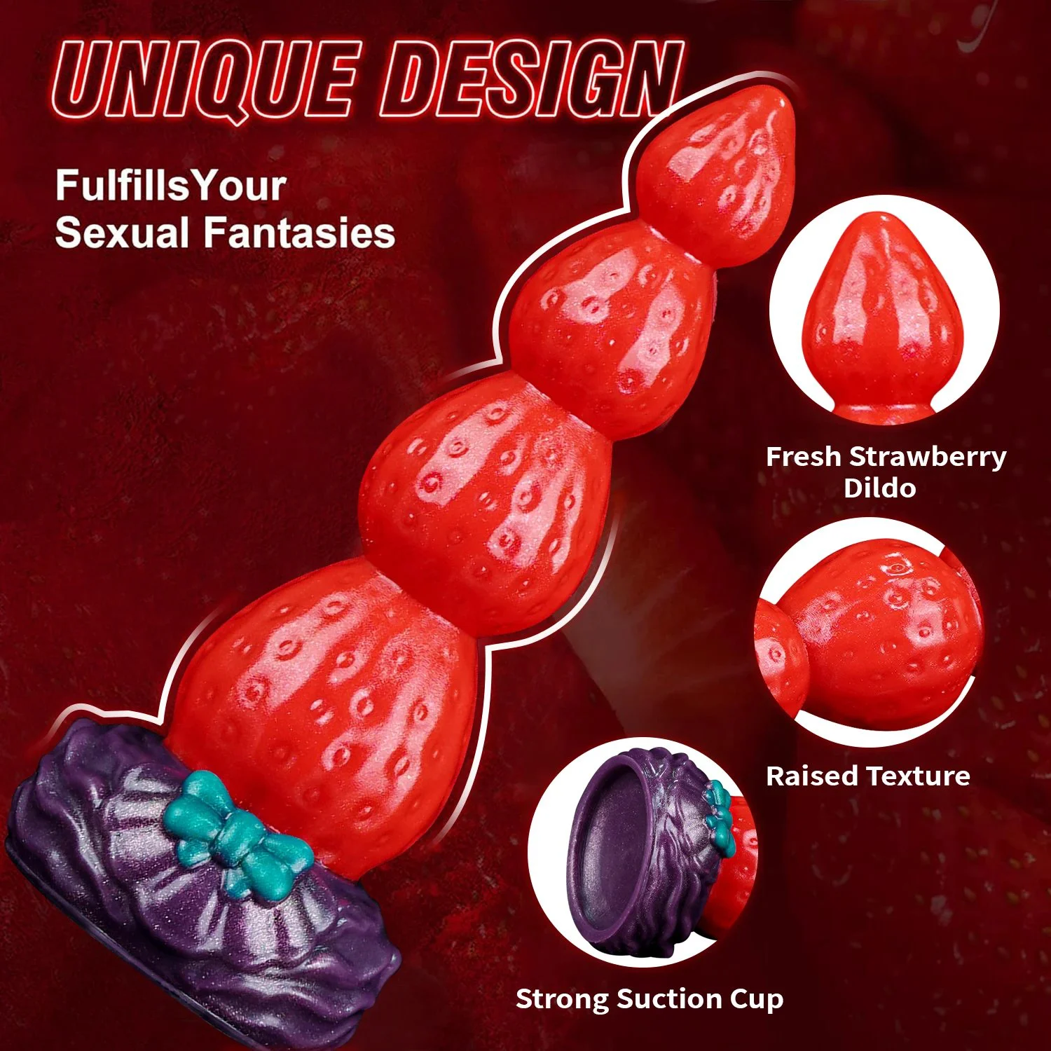Fantasy Strawberry Knot Dildo with Suction Cup Silicone Monster Cute Butt Plug 4 Knots Christmas Anal Sex Toys