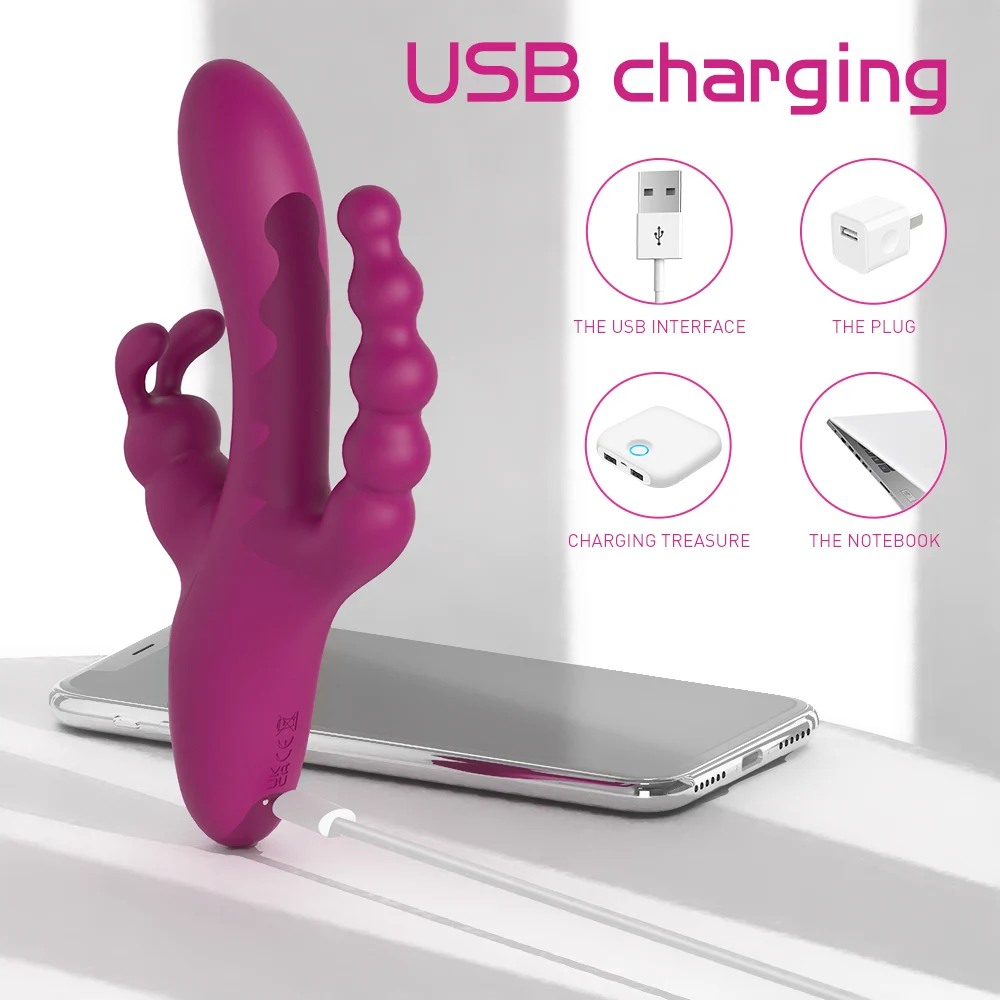 Medical Silicone+ABS 9-frequency Vibration G-spot and Anus Stimulus Rabbit Vibrators