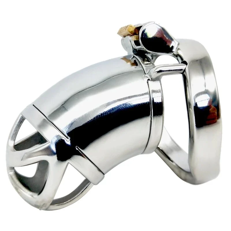 7cm Men Metal Chastity Cage Curved Ring Lock Penis in Cage Stainless Steel Chastity Cage for Man