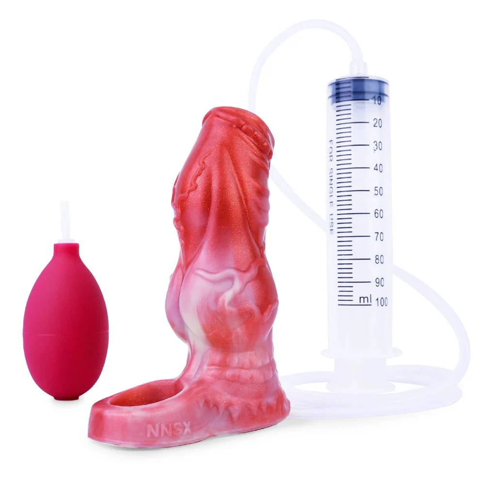 Squirting Dick Sleeve for Men Dildo Extender Reusable Intimate Goods Penis Enlargement Anti-off Jet Channel Silicone Adult Toys
