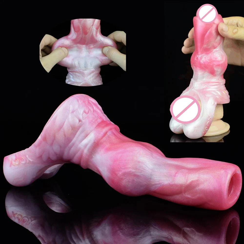 Wearable Sex Toy Dog Knot Hollow Dildo Fantasy Penis Sleeves Men Penis Enlargement Soft Silicon Cock Ring for Male Sex Toy