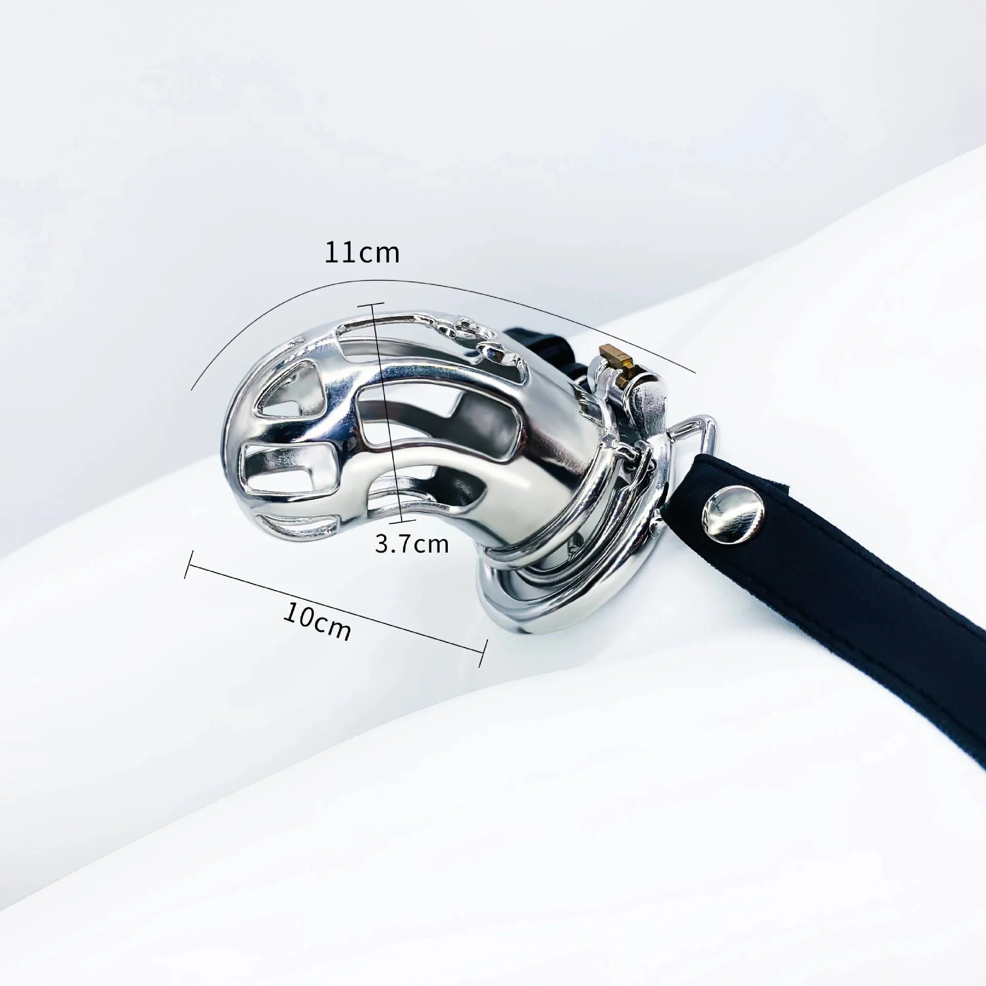 10cm Elongated Curved Stainless Steel Chastity Lock Cage for Male Other Sex Toy