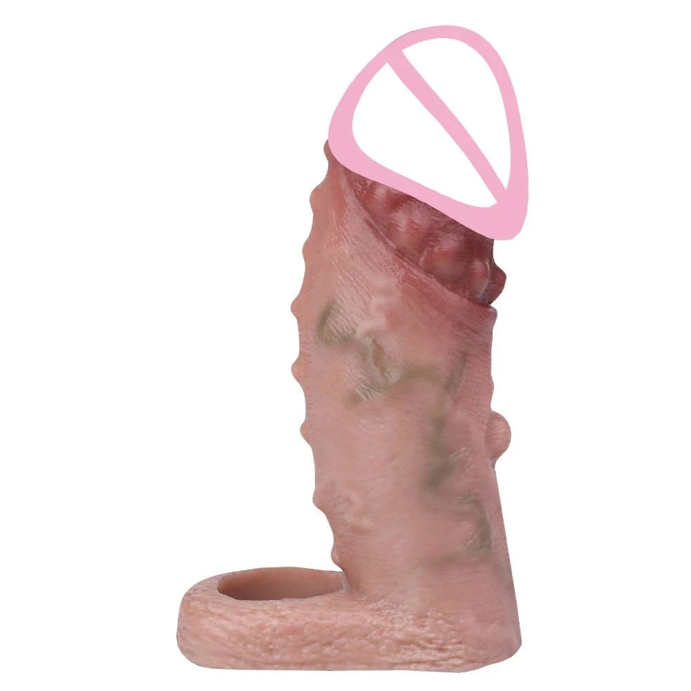 Soft Silicone Condom Enlargement Penis Sleeve Realistic Penis Extender Sex Toys for Men Sexual Tools Reusable Condom Cock Sleeve
