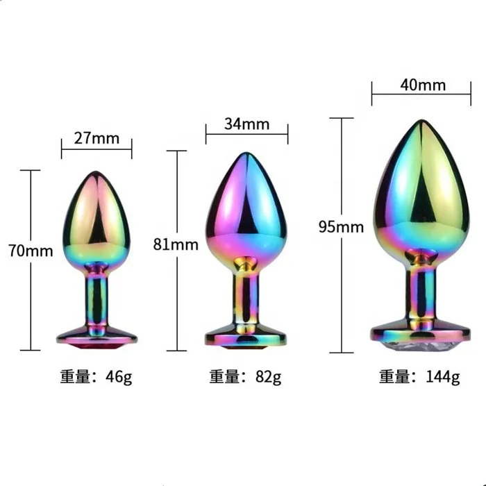Colorful 3pcs Luxury Anal Plug Silicone and Metal Jeweled Fetish Anal Dildo and Anal Beads for Cosplay Role Play