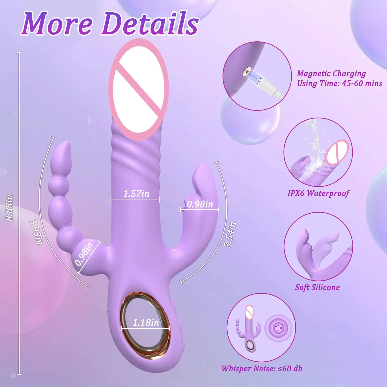 3 in 1 Thrusting Dildo Rabbit Vibrators G Spot Clitoral Stimulation Prostate Massage Women's Anal Beads Vibrator Adult Sex Toys
