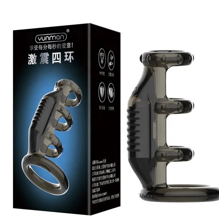 Strong Silicone Male Sex Toys Transparent Vibrating Penis Sleeve and Cock Ring for Condoms