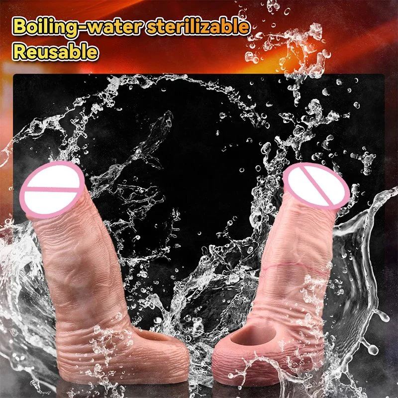 the Double Opening Design of the Male Penis Extender Effectively Enlarges the Penis Dildo Sleeve Made of Liquid Silicone