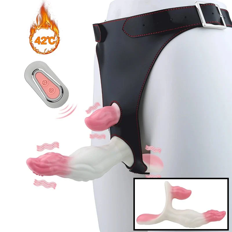 Multi-Frequency Heating Triple-Head Vibrating Female Dual-Person Masturbator Securely Worn Adjustable Fantasy Dildo