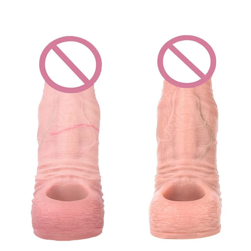 the Double Opening Design of the Male Penis Extender Effectively Enlarges the Penis Dildo Sleeve Made of Liquid Silicone