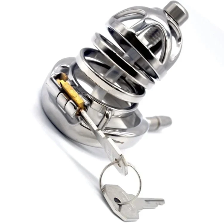 60mm 304 Stainless Steel Cock Cage Penis Cage Curved Ring Chastity Cage Male Chastity Device with Catheter