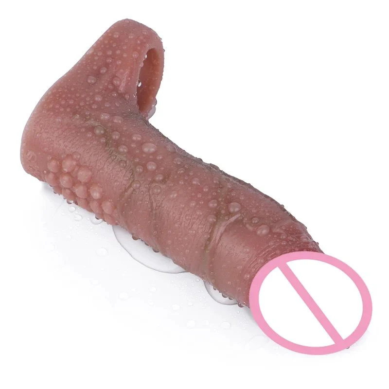 Ultra Realistic Penis Sleeve With Beads Back Silicone Dick Extender Soft Reusable Condom for Men Delay Ejaculation