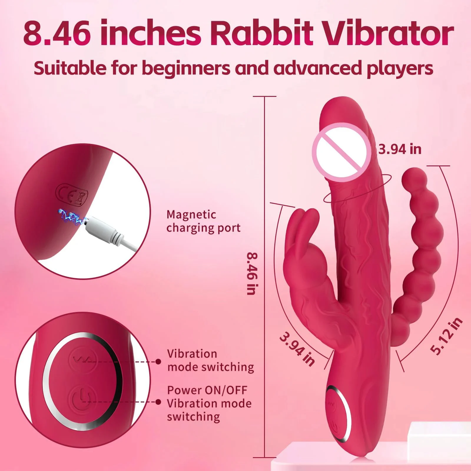 Rabbit G-Spot Dildo Vibrator for Women-10 Vibration Modes Clitoral Vaginal Stimulation Silicone Nipple Stimulator USB