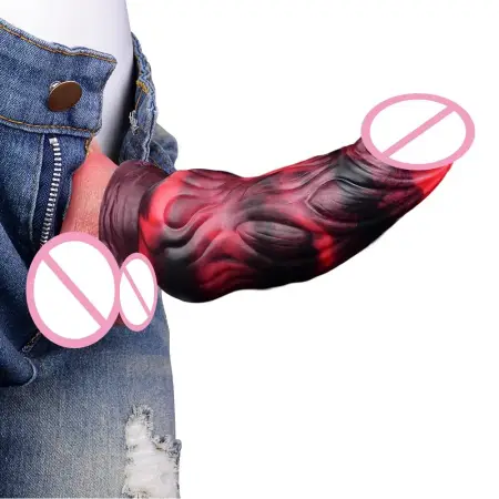 Vibrating Dildo Condom for Male Sex Toys, Liquid Silicone Soft Material Experience Realistic Vibrating Dildo Holster