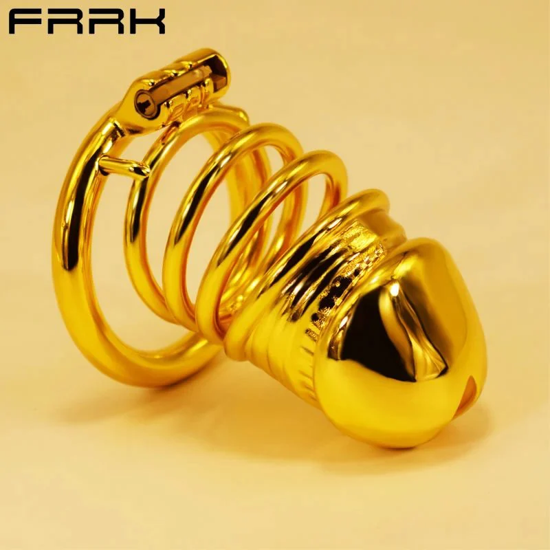 54 Gold-plated New Stainless Steel Cage Men's Chastity Lock SM-304 Cage Sex Toys for Man