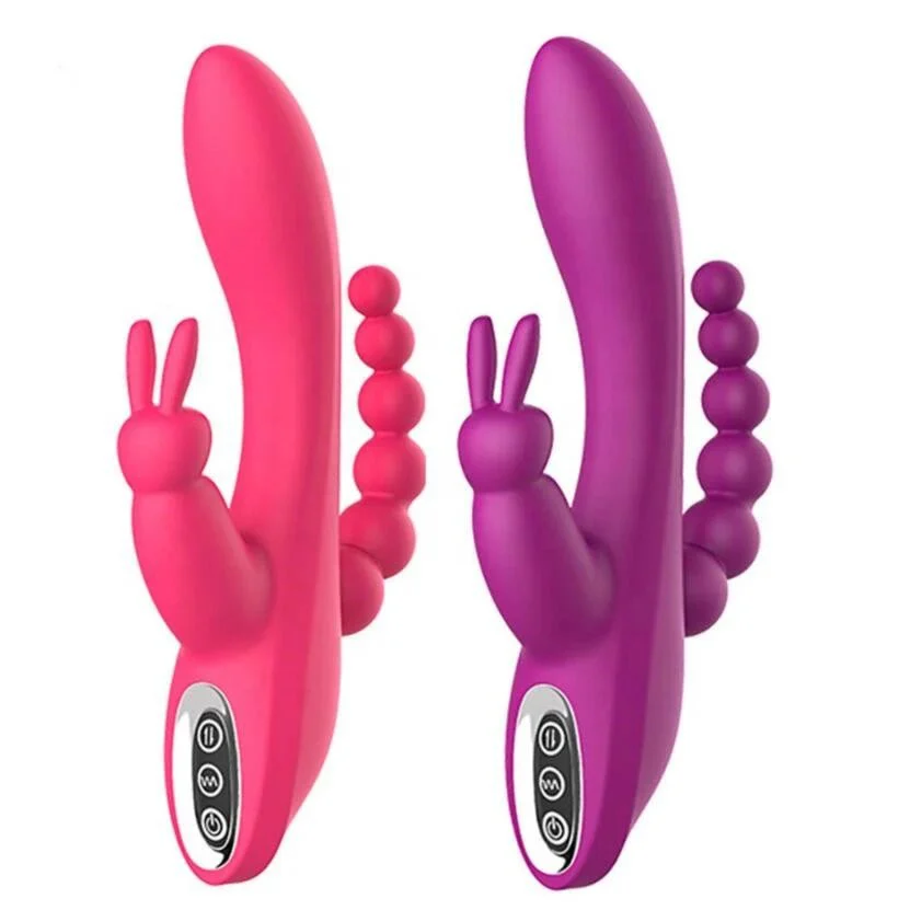 3-in-1 USB Rechargeable Rose Vibrator 12 Frequency Triple Clit Clitoris G-Spot Anal Sex Toys for Women