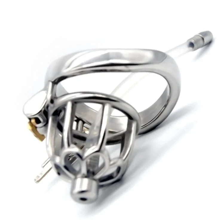 51mm 304 Stainless Steel Chastity Cage Metal Chastity Device with Catheter for Male