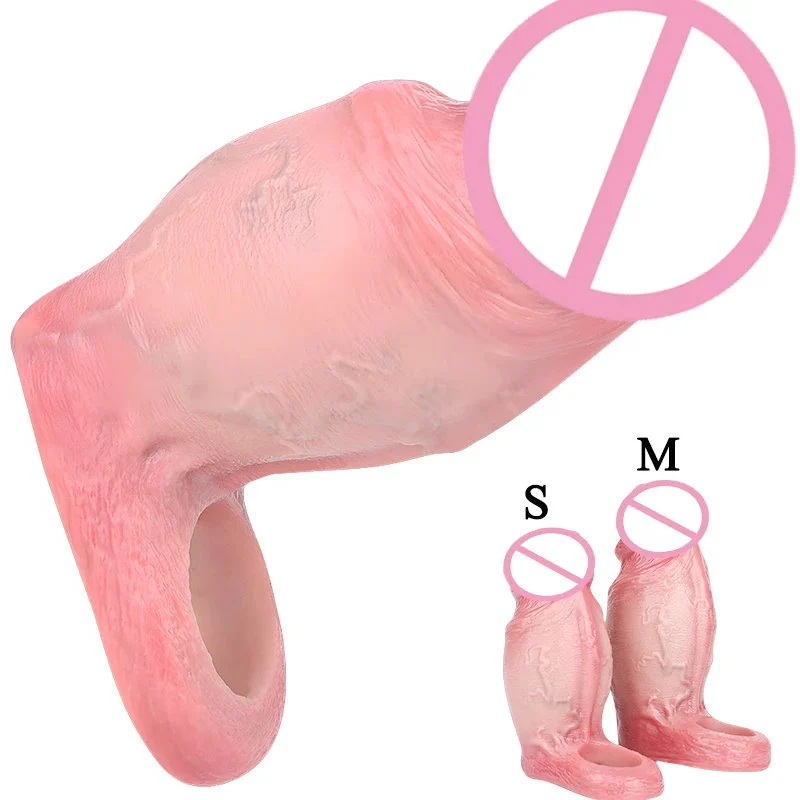 Silicone Realistic Fat Hollow Dildo Open-ended LargePenis Sleeve Size S M Cock Enlarger Delay Ejaculate Sex Toys for Men