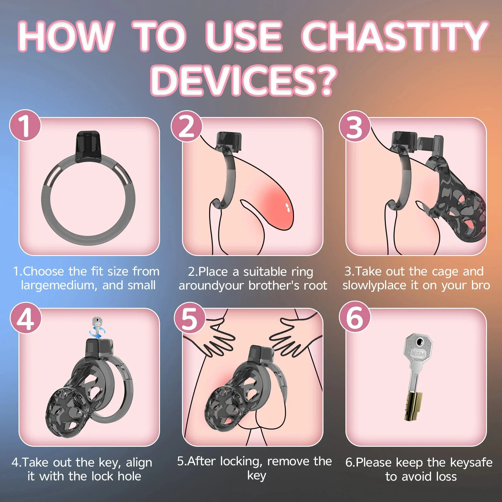 Chastity Cage Men Premium Breathable Waterproof Eco-Friendly 6 Sizes Rings Invisible Lock for Penis Exercise Bondage Gear Adult