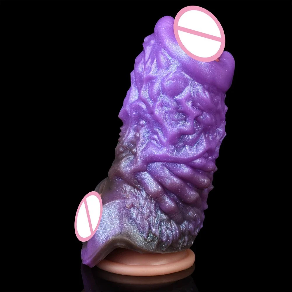 Soft Fantasy Penis Sleeve with Purple Amber Color Enlarger Enhancing Erection Dildo Sleeve for Male Cock Cover