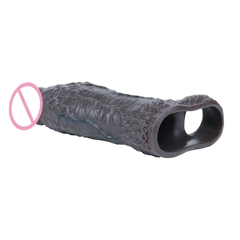 Soft Liquid Silicone Penis Sleeve Black Hollow Dildo Penis Enlargement Sleeve Sex Toys for Men Delay Ejaculation Sex