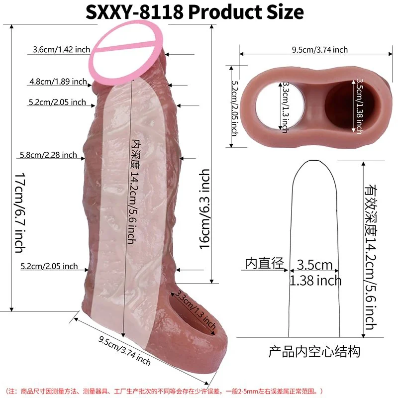 Silicone Realistic Penis Sleeve With Cock Ring Male Dick Delayed Ejaculation Textured Condom for Men Penis Enlarger