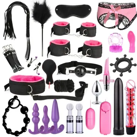 Erotic Handcuffs Nipple Clamps Gag Whip Rope Bondage Gear Sex Toys for Couples Sex Bondage Set