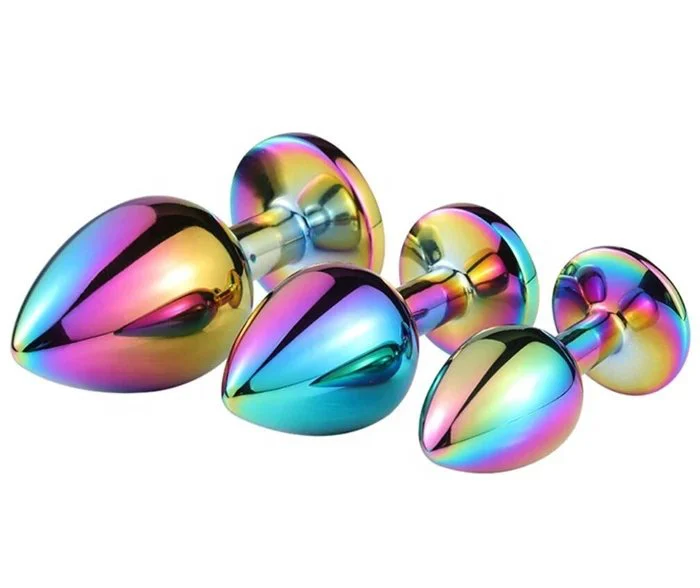 Colorful 3pcs Luxury Anal Plug Silicone and Metal Jeweled Fetish Anal Dildo and Anal Beads for Cosplay Role Play