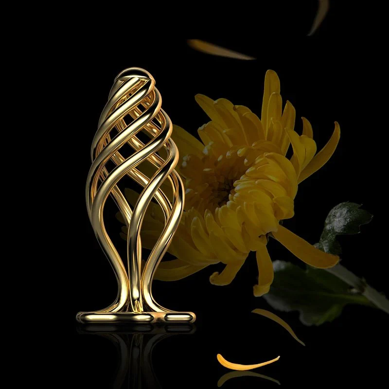Electroplating Golden Hollow Out Spiral Metal Anal Plug Stimulus for Game Sex Toy