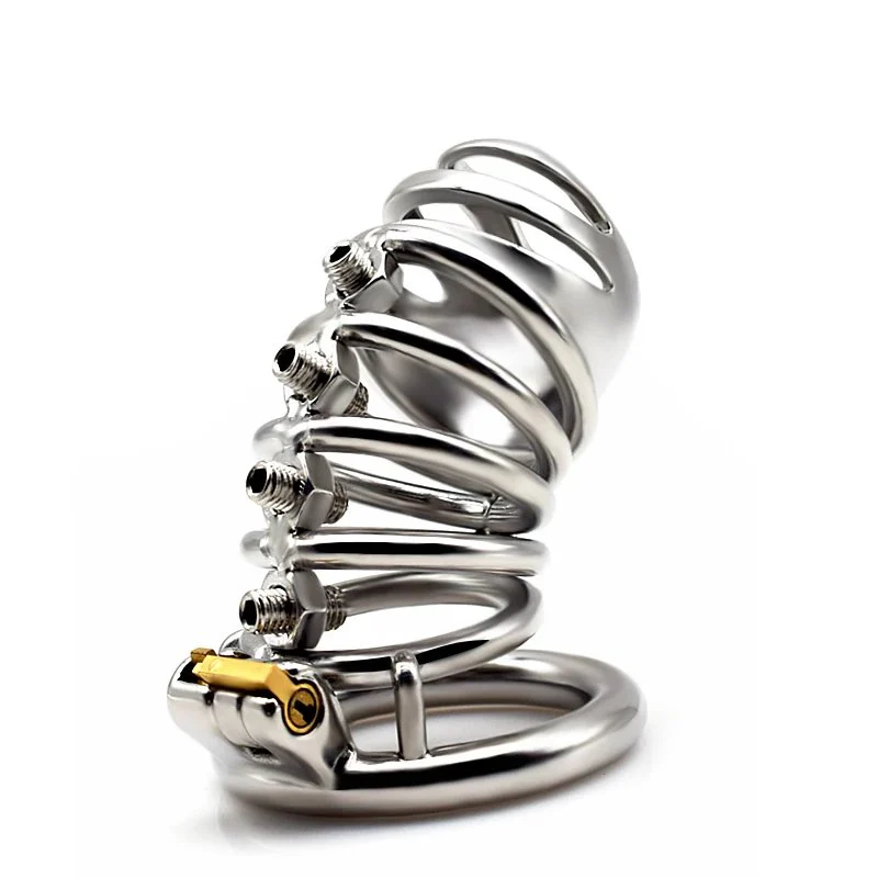 Alternative Toy Medium Metal Bird Cage Curved Male Chastity Device with Four Screws Prostate Stimulation