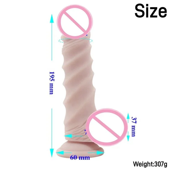 7.6 Inch Lifelike Spiral Dildo Vibrator Silicone Sex Toys for Hands-free Play