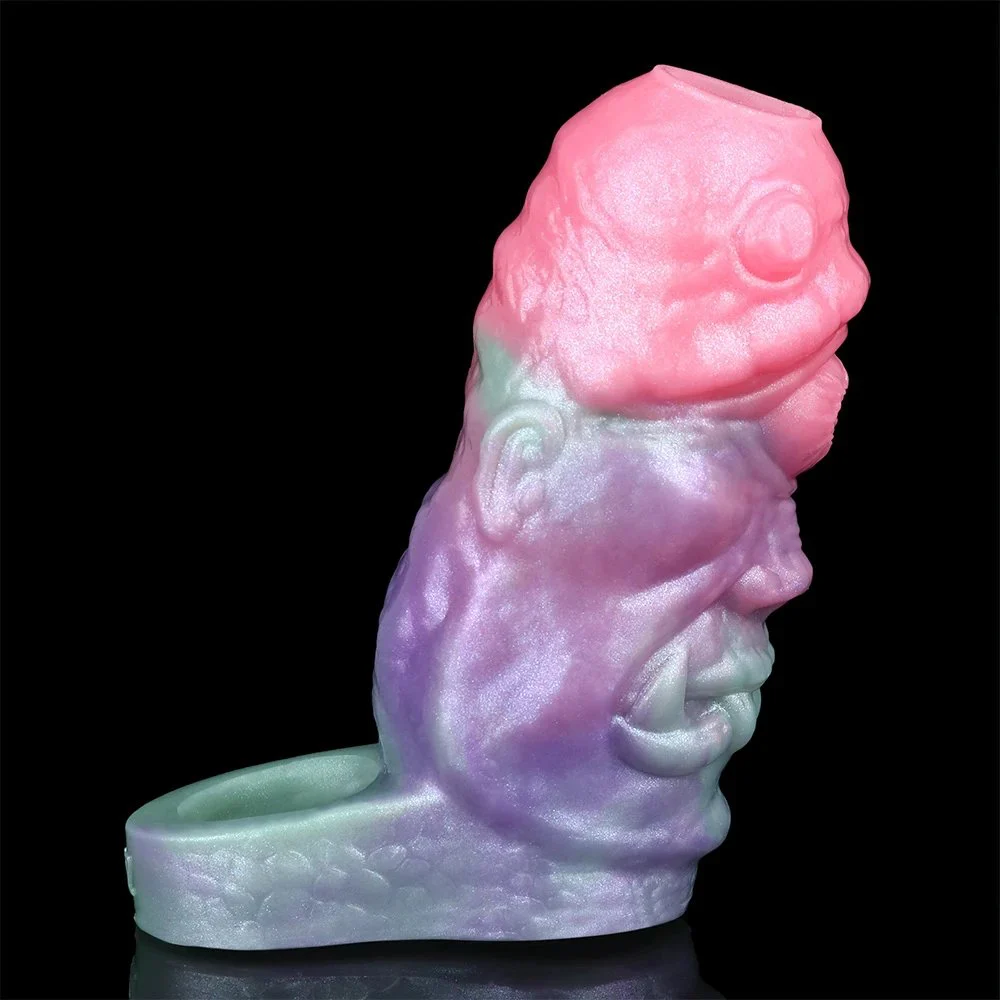 Soft Samurai Mask Styling Penis Sleeve with Galactic Charm Color Delay Ejaculation G-spot Dildo Sleeve for Male