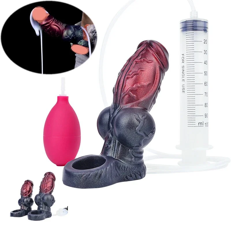 Squirting Function Penis Sleeve Soft Silicone Penis Extender Sleeve Dick Enlargement Ejaculation Erotic Sex Toys for Men