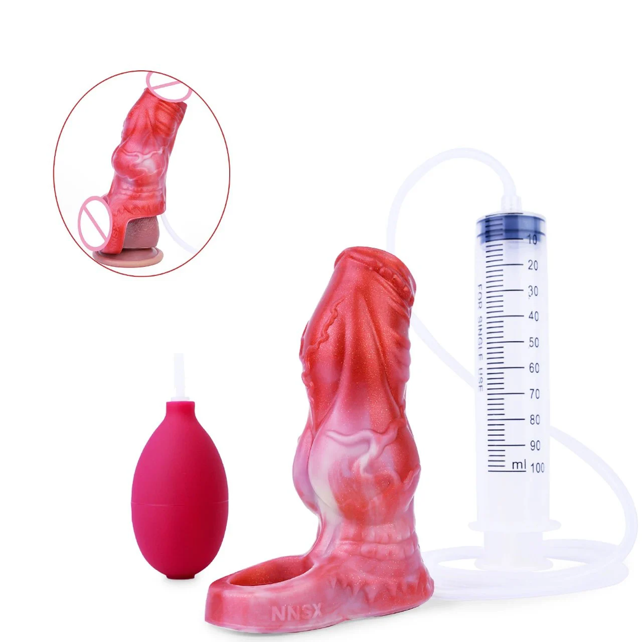 Squirting Reusable Penis Sleeves Extender Enlargement Inner Channel Anti-off Sex Toys for Men Delayed Ejaculation Male Condom