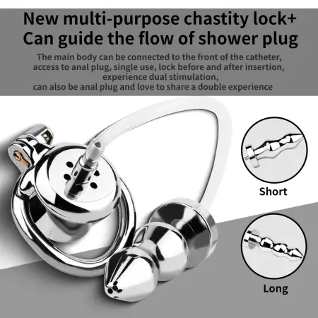 flat chastity cage with anal plug,Chastity Device Anal Catheters Cage Metal Small Anal Plug and Chastity cage Male Sex Toy