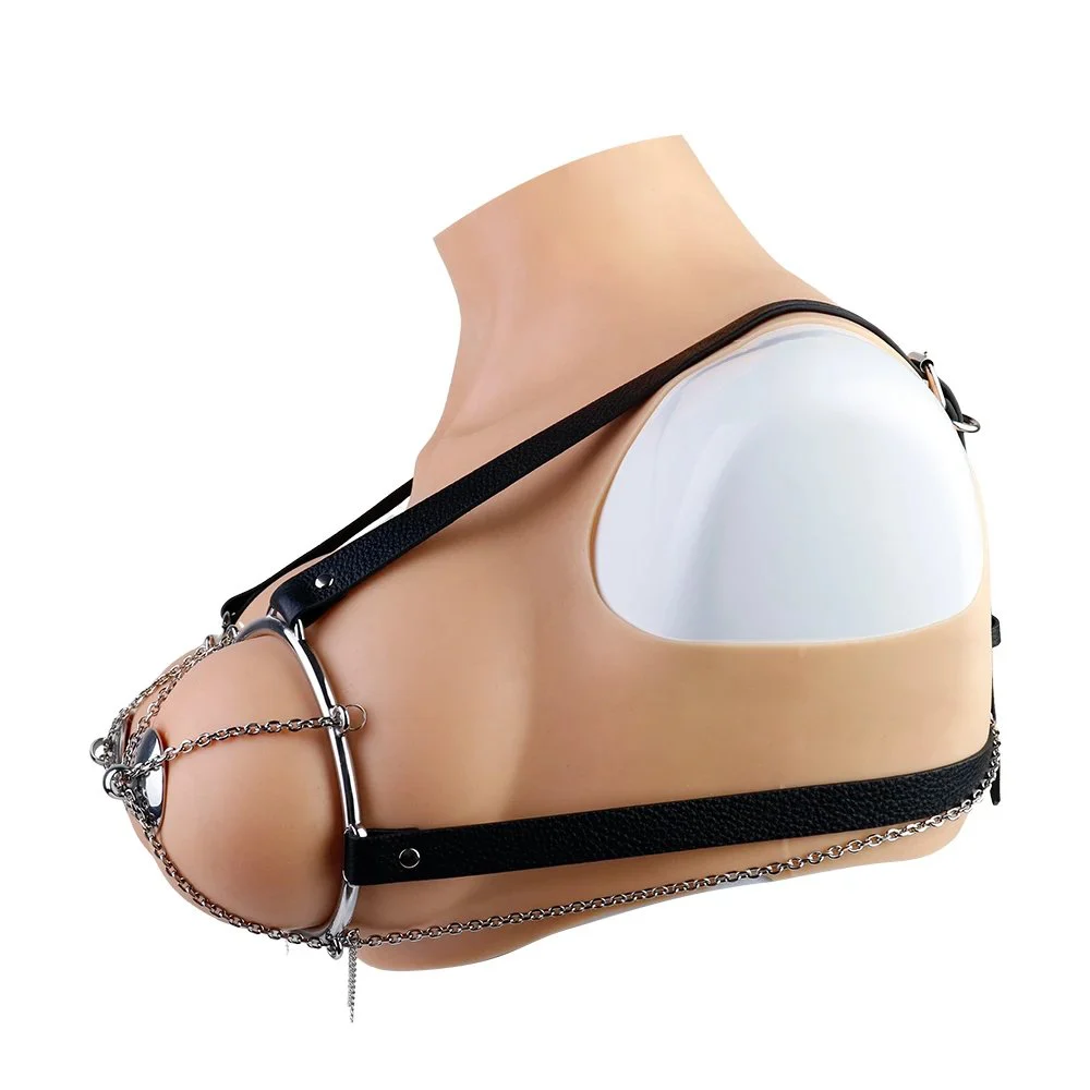 Fetish Chest Diamond Shield Metal Stainless Steel Chest Helmet PU Leather Bondage Couple Flirting Sex Toys