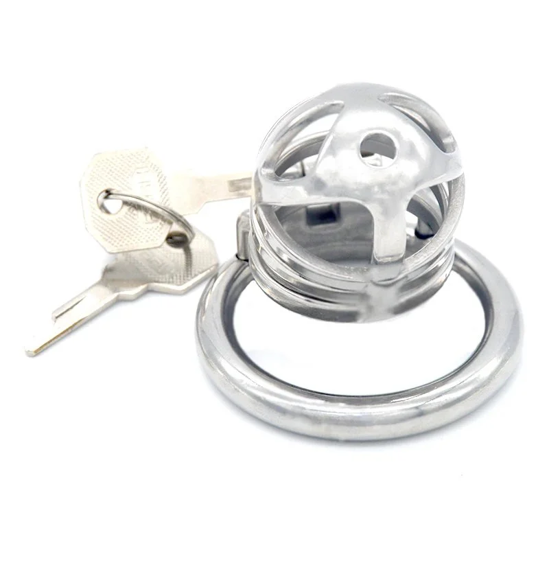 Small Snap Ring Metal Male Chastity Cage Cock Cage with Urethral Catheter for Man