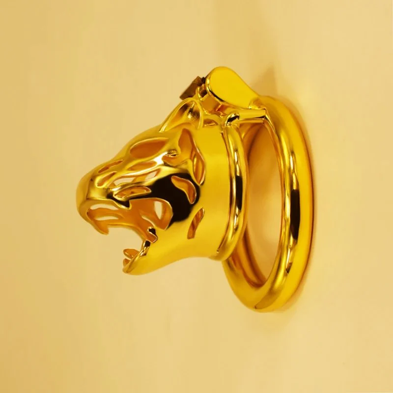 36 Gold Tiger Head Steel Male Chastity Device Male Bondage Alternative Toys Passionate Toys Chastity Lock for Men