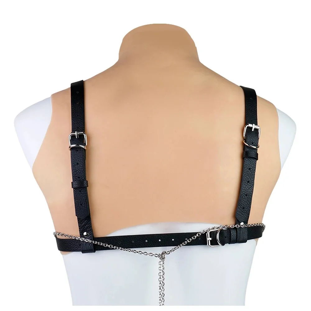 Fetish Chest Diamond Shield Metal Stainless Steel Chest Helmet PU Leather Bondage Couple Flirting Sex Toys