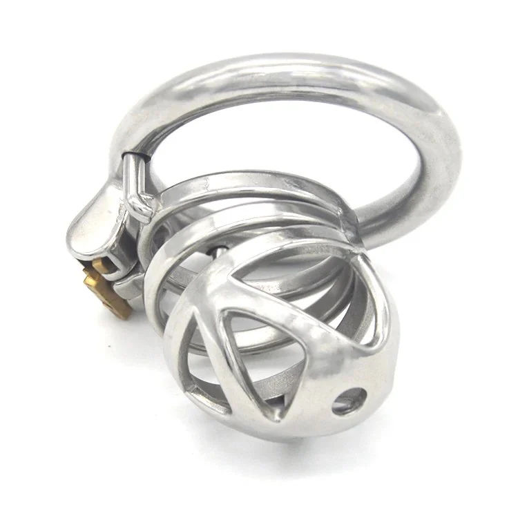 Small Snap Ring Metal Male Chastity Cage Cock Cage with Urethral Catheter for Man