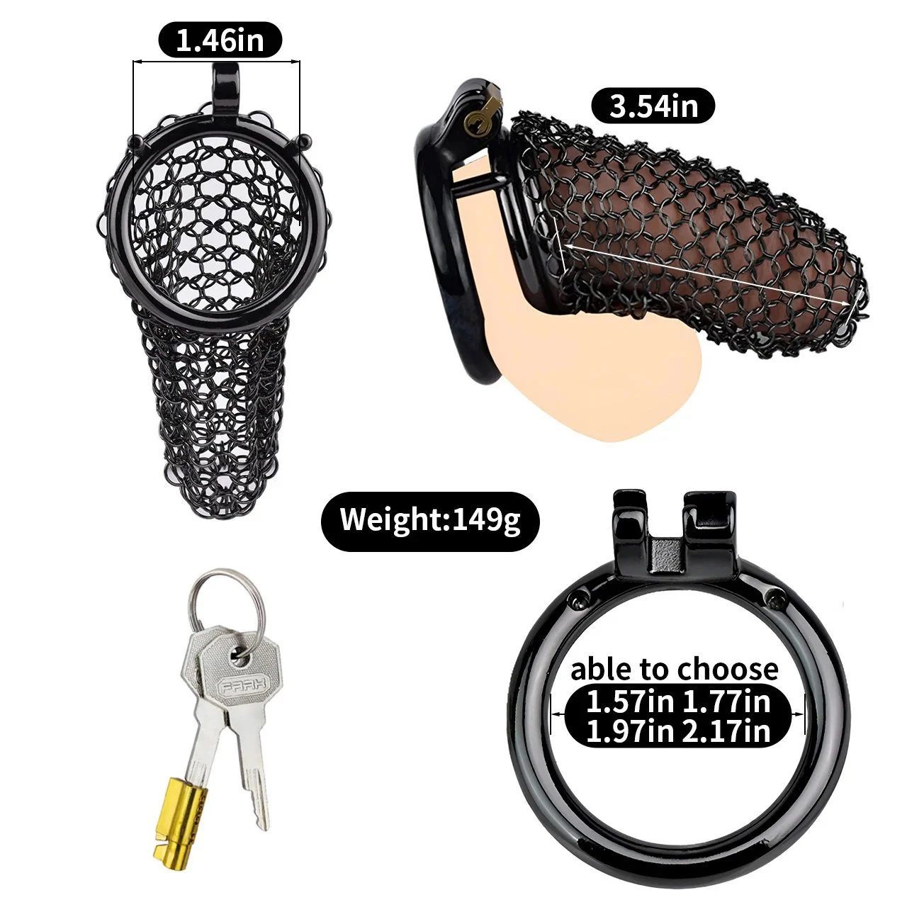 Black Color Chastity Cages for Men Sissy Cock Cages Chainmail Stainless Steel Metal Mesh Chastity Cage Toys