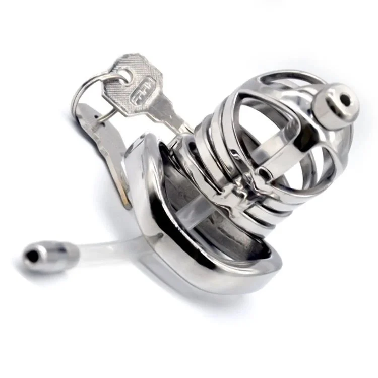60mm 304 Stainless Steel Cock Cage Penis Cage Curved Ring Chastity Cage Male Chastity Device with Catheter