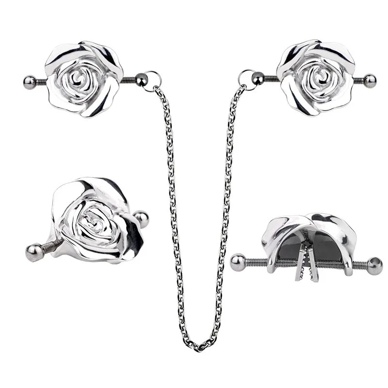 Flower Shape Screw Tightening Nipple Clamps Sex Bondage Leather Breast Restraints,collar with Nipple Clips, Leather Harness