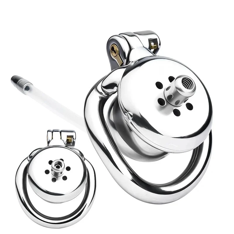 Flat Chastity Cage, Ball Inverted Male Chastity Cage Negative Cock Cage with Catheter Sex Toys for Men,sissy Chastity